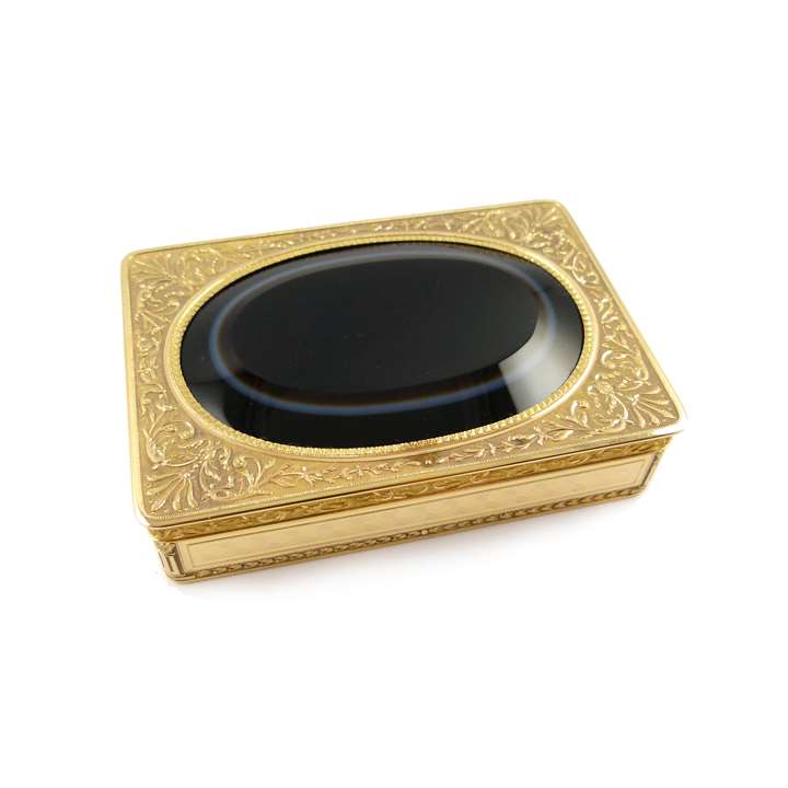 Antique French rectangular agate and gold box